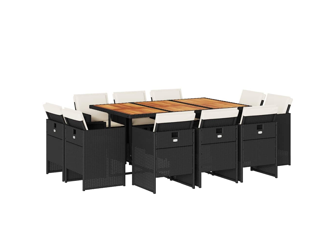 Conjunto de 11 Jantar para Jardim com Almofadões Vime Pe Preto MAISON EXCLUSIVE
