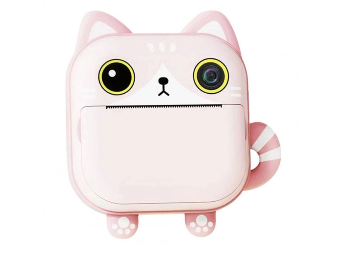 Máquina Fotográfica Instantânea Infantil Tela Ips De 2,4 Polegadas Full Hd Com Impressão Instantânea Com Cordão Gato Rosa*