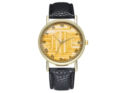 Relógio de Pulso Analógico de Dial Redondo Fashion com Movimento de Quartzo Preto