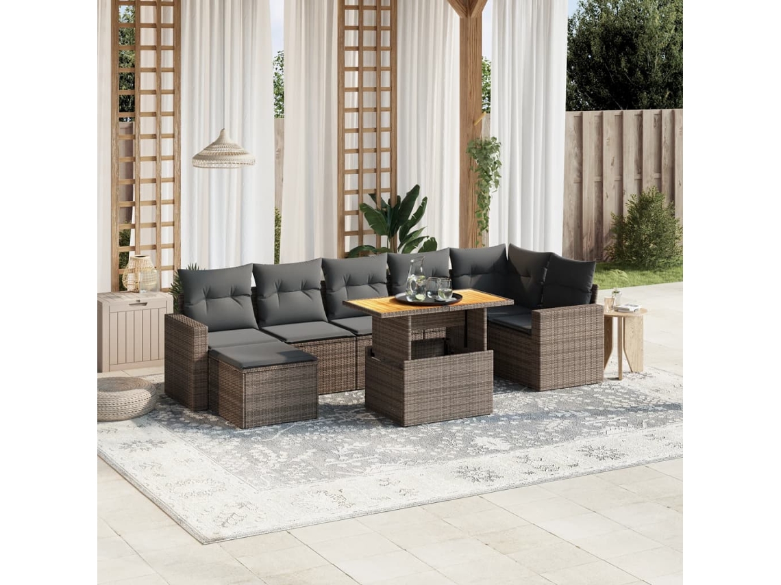 Vidaxl 8 Pcs Conjunto Sofás De Jardim C/ Almofadões Vime Pe Cinzento
