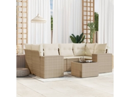 Vidaxl 7 Pcs Conjunto De Sofás P/ Jardim Com Almofadões Vime Pe Bege