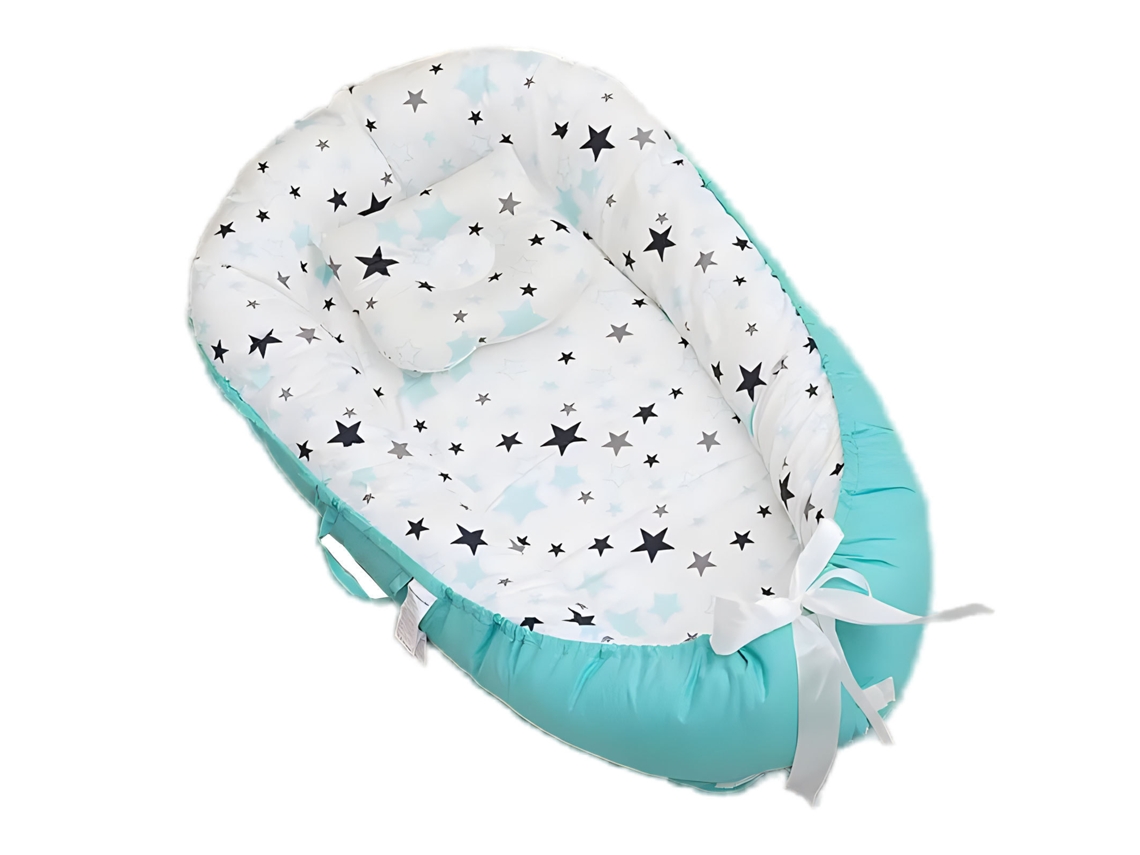 Cama De Bebê Bionica Com Enchimento Retirável 85*55*15cm Borda Azul E Estrelas Azuis
