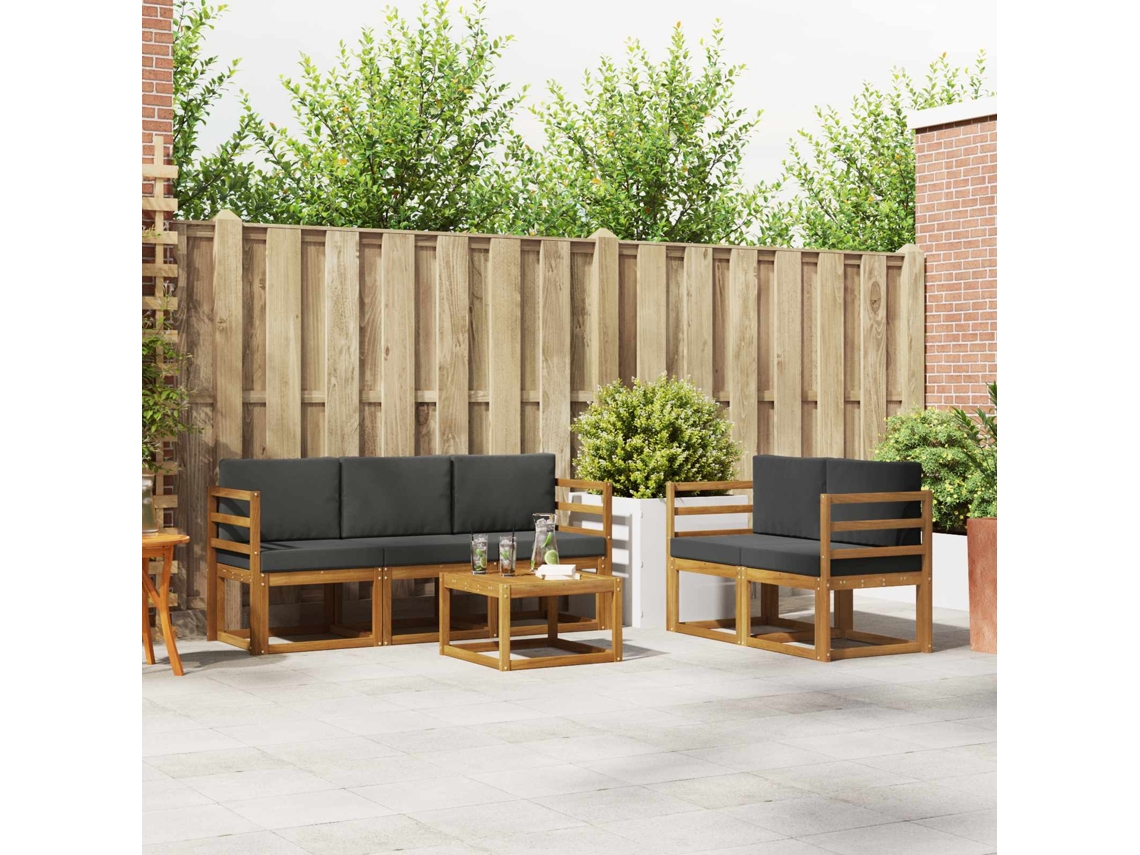 Vidaxl Conjunto De Sofás Para Exterior 6 Unid. Natural E Antracite