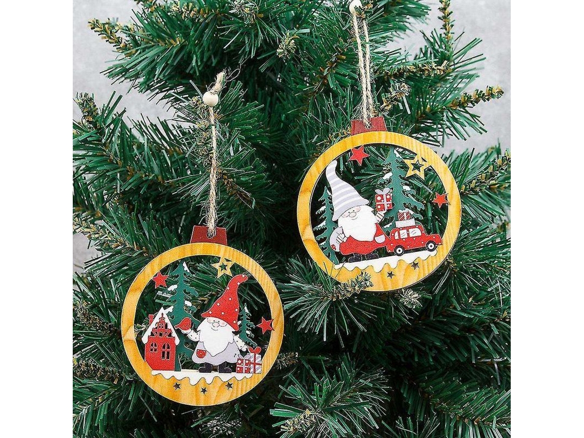 Set De 2 Adornos De Natal De Madeira Papai Noel Penduráveis Para Árvore E Carro