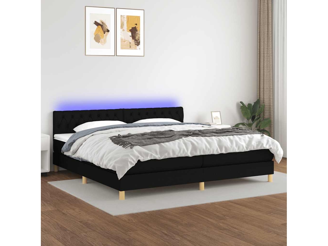 Vidaxl Cama Box Spring C/ Colchão E Led 200x200 Cm Tecido Preto