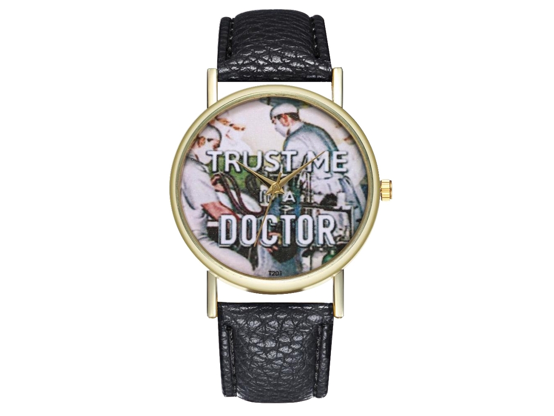 Reloj De Pulsera Unisex De Cuarzo Con Correa Pu Dial Redondo Doctor Negro Zhoulianfa