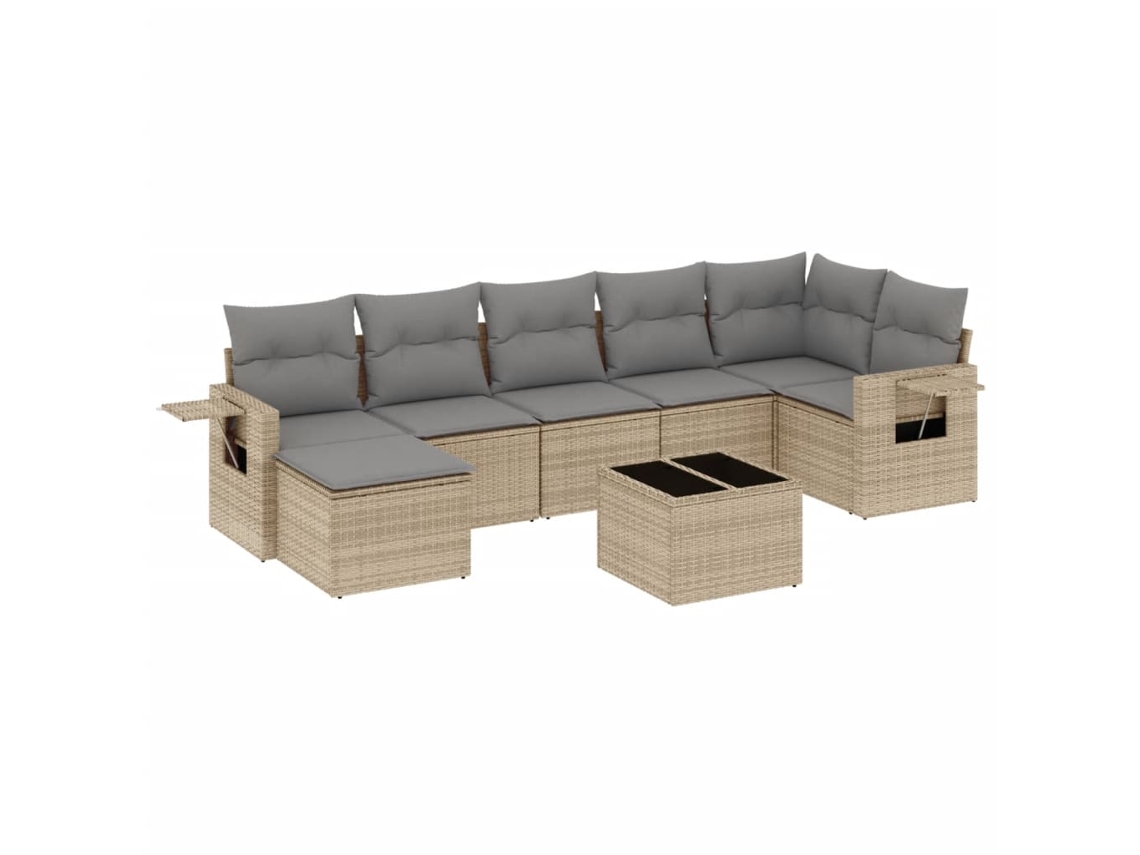 Conjunto de 8 Sofás para Jardim com Almofadões Vime Pe Bege MAISON EXCLUSIVE (8 pcs)