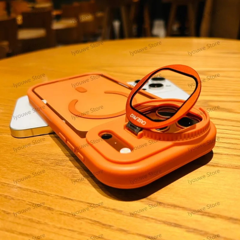 Capa Transparente Magnética Para Iphone 15 (laranja) Com Suporte Magsafe, Resistente A Impactos.