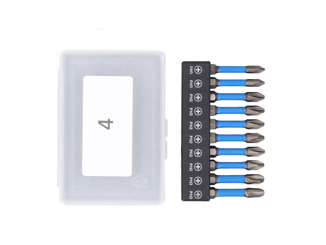Set De 10 Brocas De Parafusadeira Magnéticas Ph1 Ph2 Ph3 De Aço S2, 50mm, Cabo Hexagonal De 1/4" Com Caixa De Armazenamento