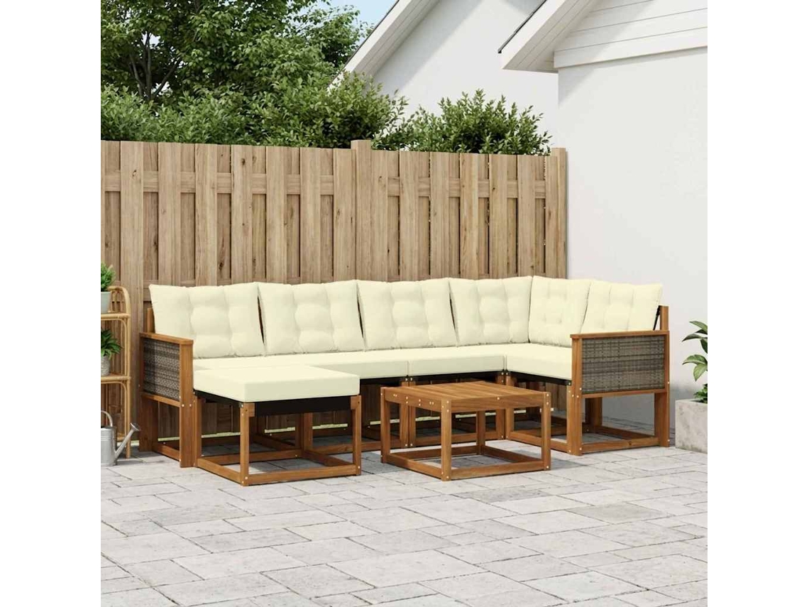 Vidaxl Conjunto De Sofás Para Exterior 7 Unid. Natural E Creme
