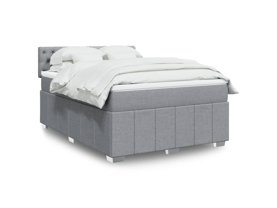 Vidaxl Cama Com Molas/colchão 140x190 Cm Tecido Cinzento-claro
