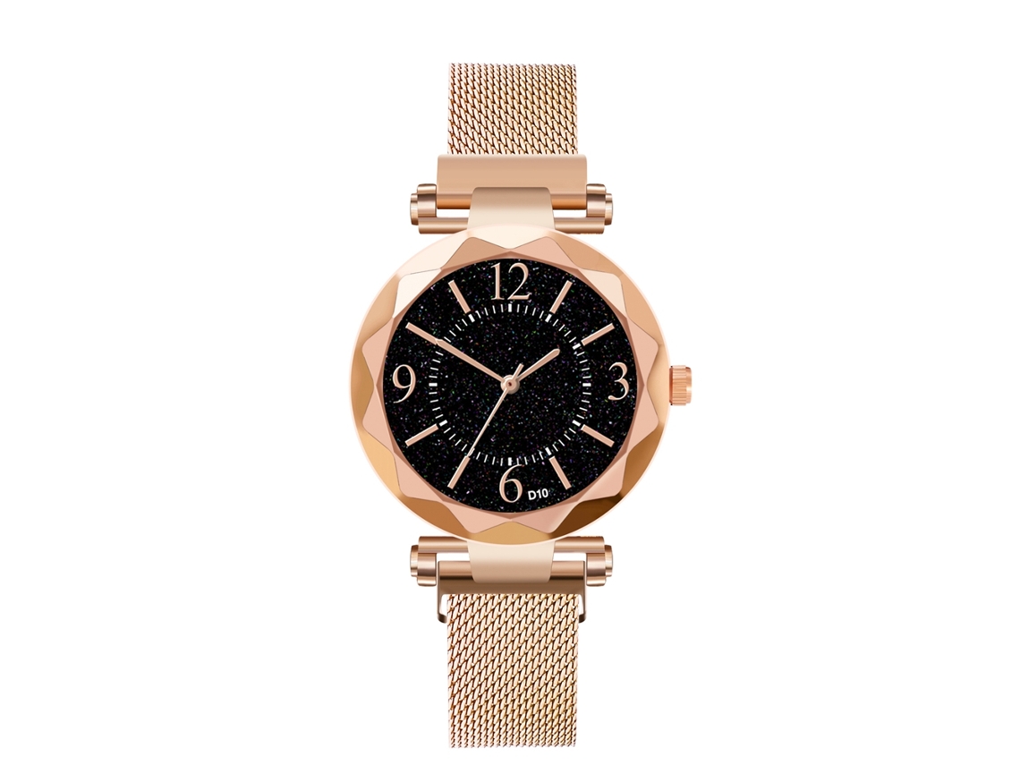 Relógio de pulso masculino casual com mostrador espelhado em ouro rosa e movimento de quartzo.