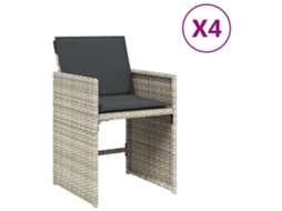 Conjunto de 4 Cadeiras de Jardim com Almofadões Vime Pe Cinzento Claro MAISON EXCLUSIVE
