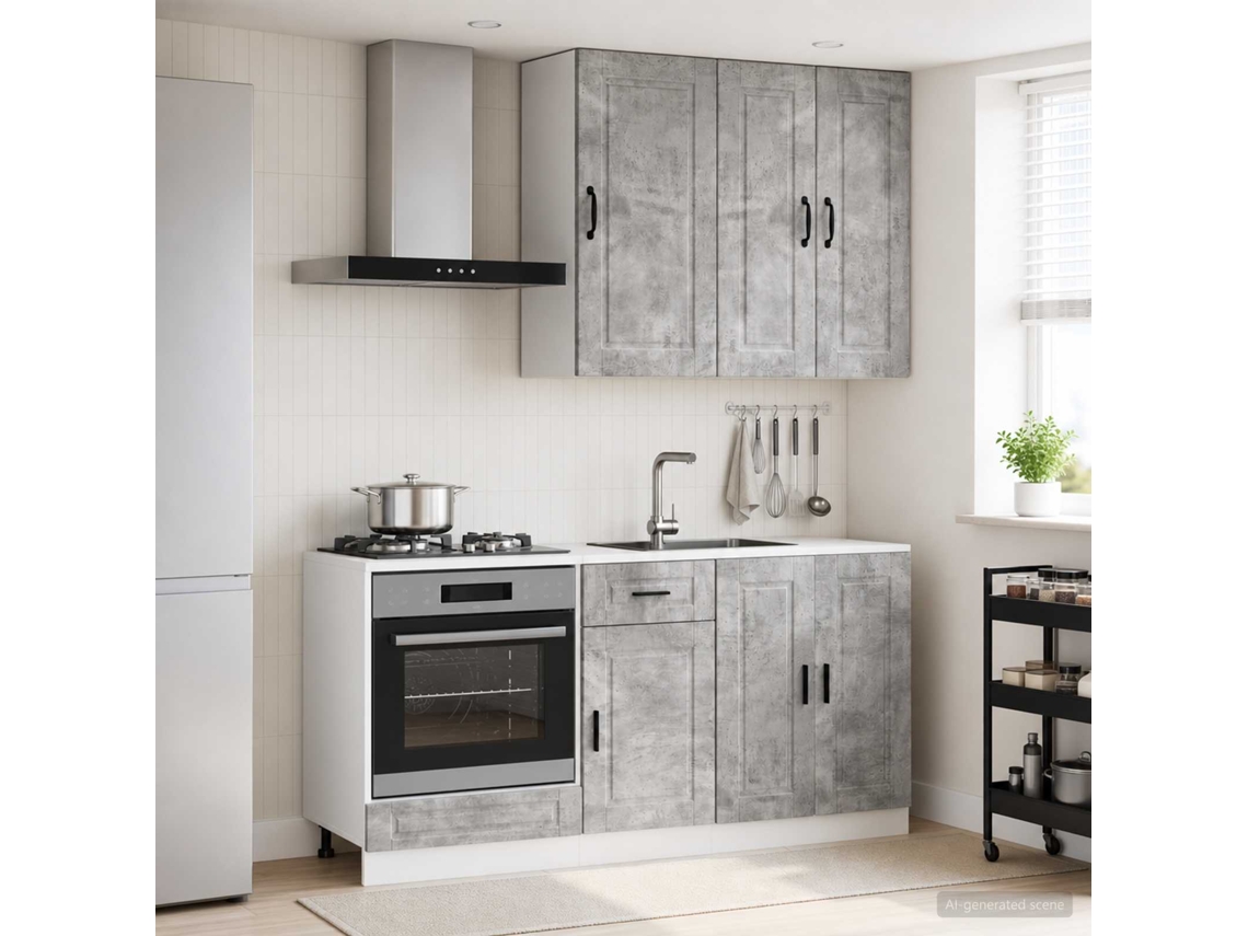 Vidaxl Unidade De Cozinha Porto 5 Pcs Cinzento Cimento