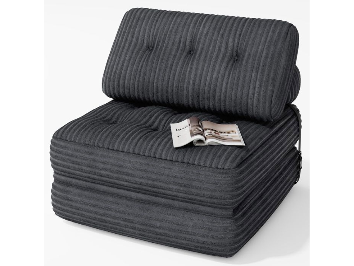 Poltrona Cama Conversível 1 Lugar - Veludo Cotelê Antracite - 85 X 80 X 40 Cm