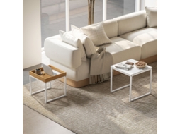 Conjunto Duas Mesas Baixas Quadradas Mdf E Metal Brancas Adequadas Para Espaços Pequenos