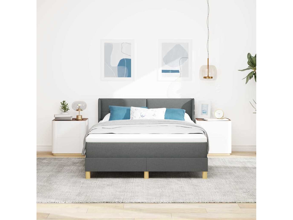 Vidaxl Cama Box Com Cabeceira Manual Cinza Escuro 200 X 140 Cm Tecido