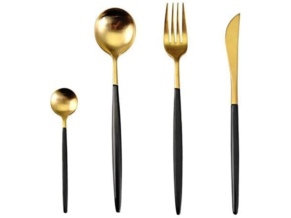 Conjunto de Talheres em Aço Inoxidável 4 Peças Edição Preto/Dourado NEVEANCE
