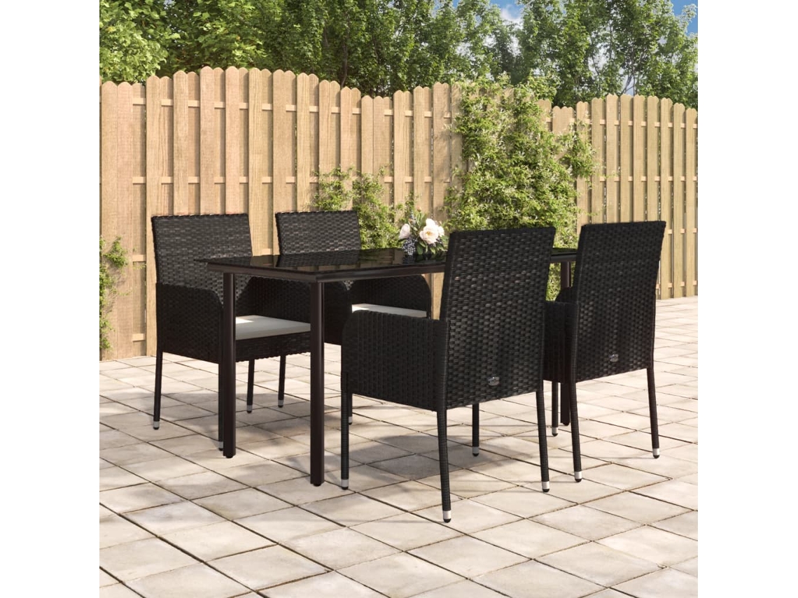 Vidaxl 5 Pcs Conjunto De Jantar P/ Jardim C/ Almofadões Vime Pe Preto