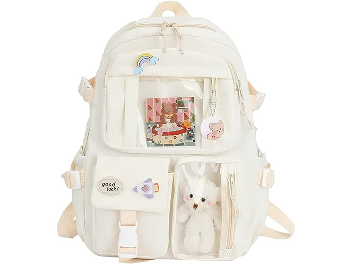 Mochila Kawaii Com Pingente, Capacidade Grande Urso Fofo Acessórios Para Escola Mochila Com Múltiplos Bolsos Para Adolescentes Meninas