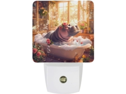 Luz Noturna Led Banheiro, Em Formato De Hipopótamo, Com Sensor Crepuscular