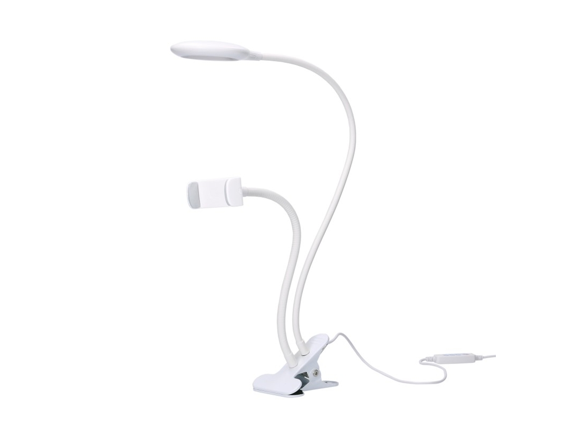 FORLIGHT Servi Candeeiro de mesa portátil Flexo Led 4 W com grampo móvel Braço flexível regulador de tom e intensidade Branco