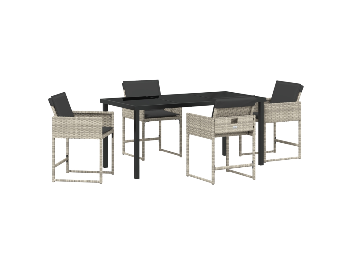 Conjunto 5 De Jantar De Jardim Com Almofadas Vidaxl Em Rattan Sintético Cinza Claro