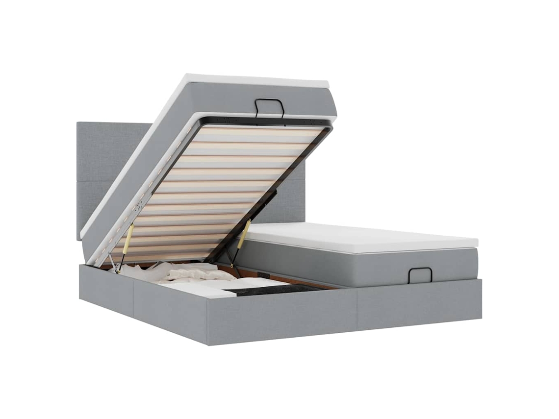 Estrutura de Cama Otomana com Colchões Tecido Cinzento Claro MAISON EXCLUSIVE