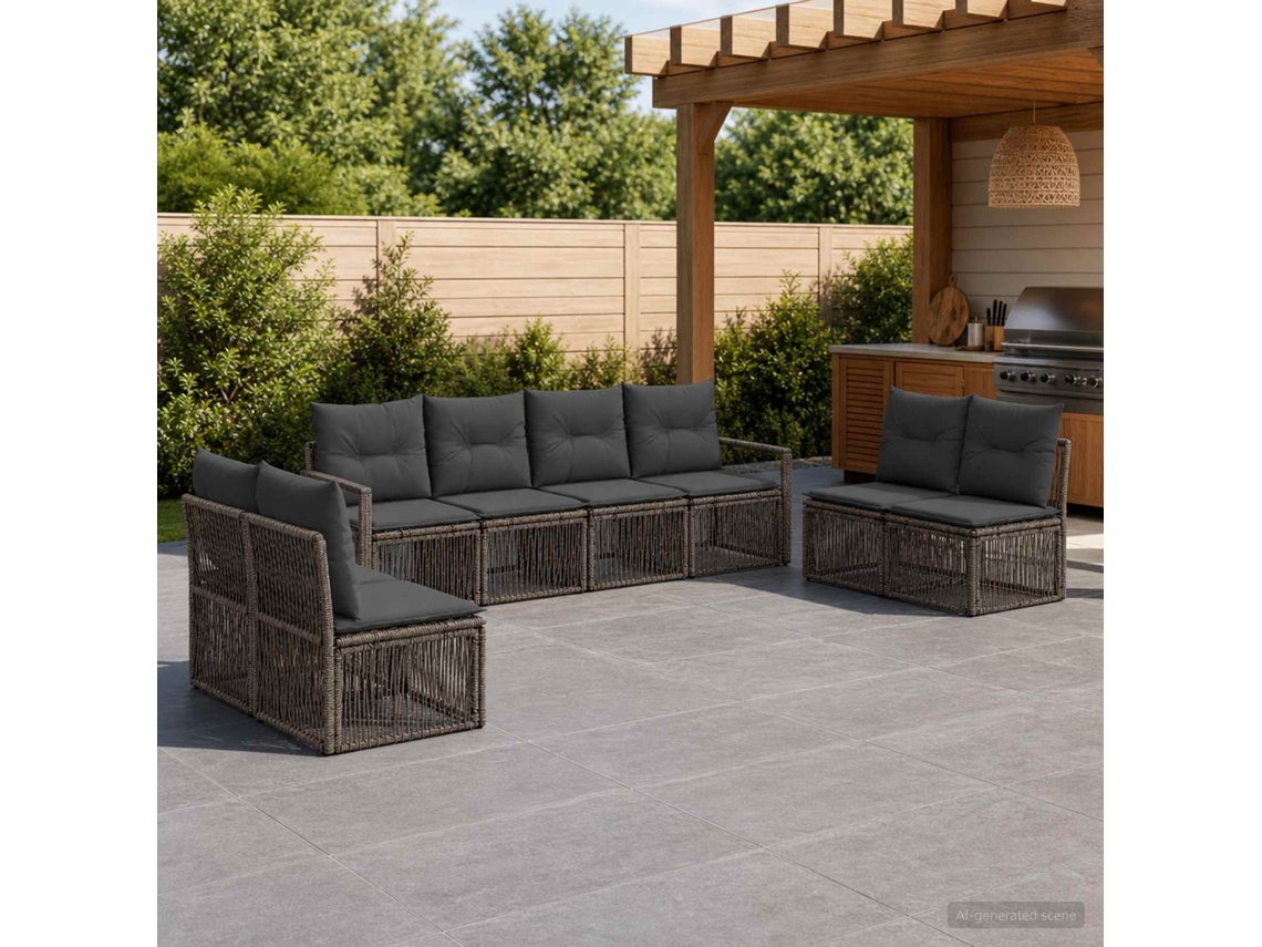 Vidaxl Conjunto De Sofá De Jardim 8 Unid. Cinzento Vime Pe