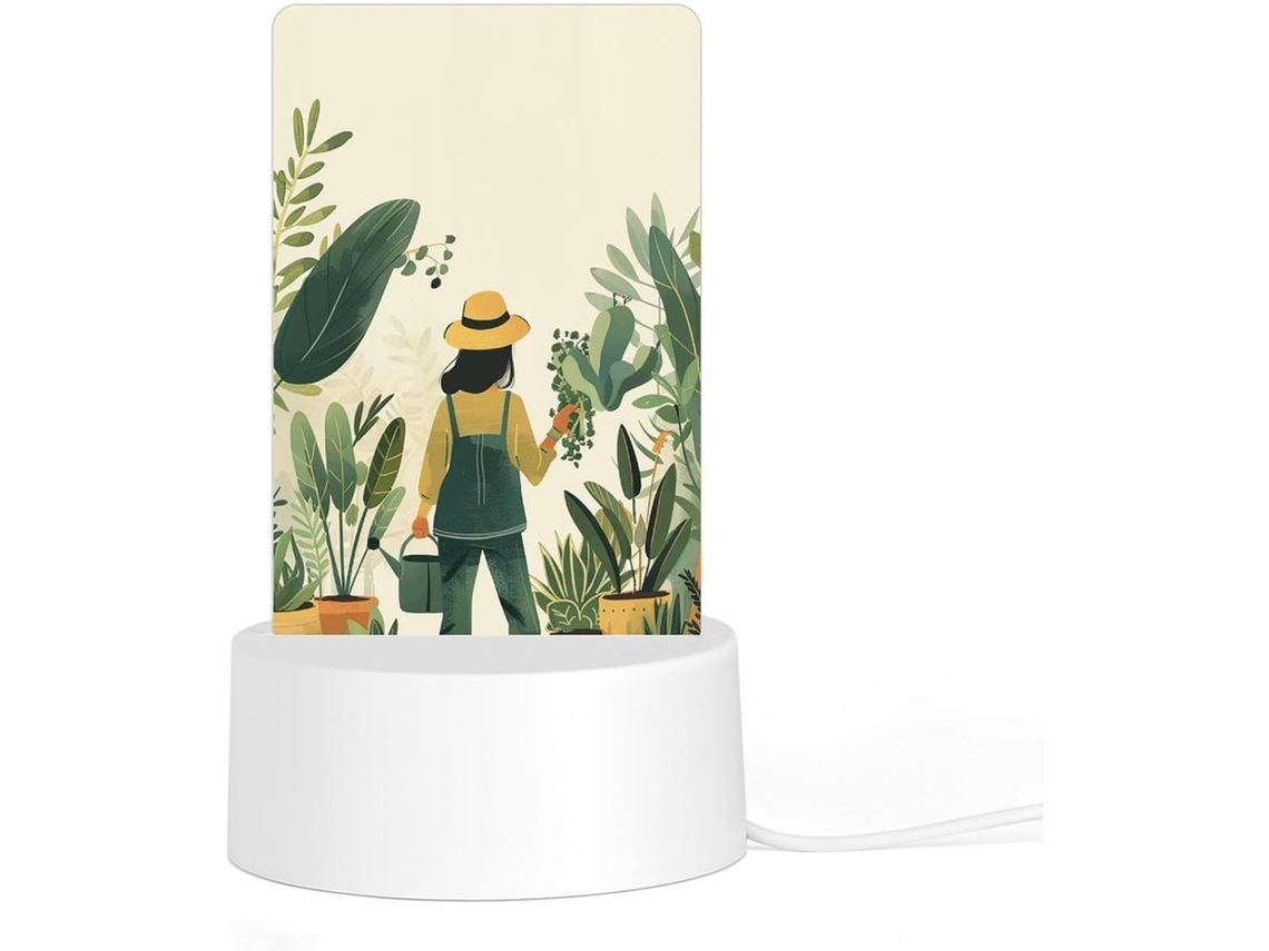 Luminária noturna de acrílico com base, estampa digital de plantas e óculos, luz noturna de LED para quarto e banheiro.