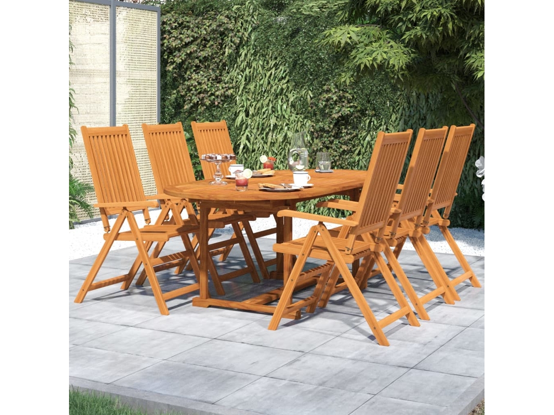 Conjunto de 7 Peças de Jantar Para Jardim Madeira De Acácia Maciça Dkd Home Decor