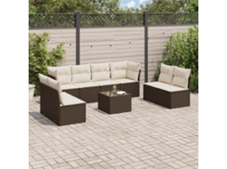 Vidaxl 9 Pcs Conjunto Sofás P/ Jardim C/ Almofadões Vime Pe Castanho