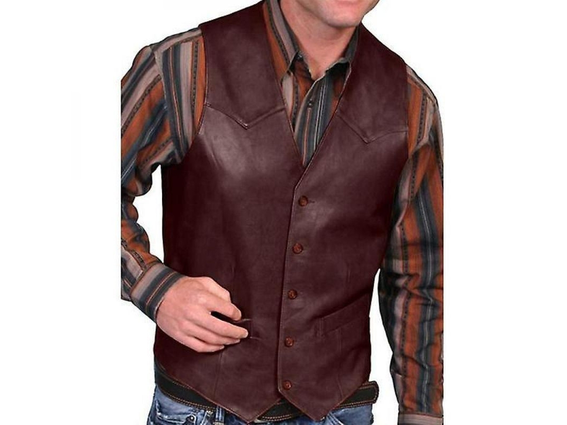 2026 chaleco Vaquero de Piel Falsa para Hombre Moda Otoño Tallas Asiáticas S Marrón Escuro (s 5xl)