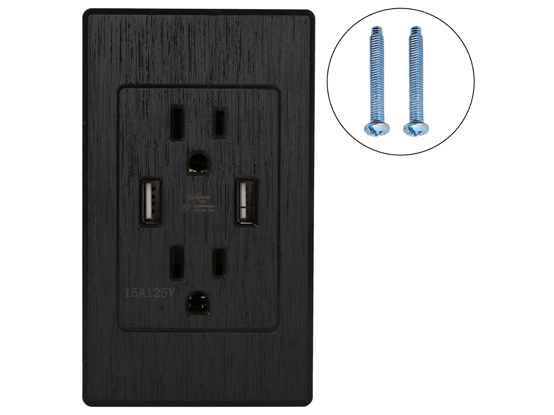 Laxiscreed Painel Em Acabamento Escovado Para Pc Com Tomada Us 125v 15a E Porta Usb 5v 4200ma