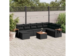Vidaxl 9 Pcs Conjunto De Sofás P/ Jardim C/ Almofadões Vime Pe Preto