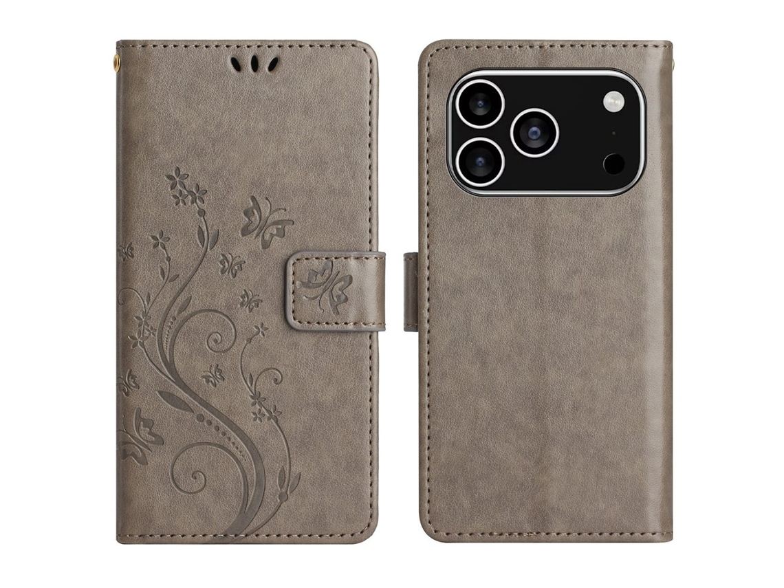 Capa Para Iphone 17 Pro Com Estampa Floral Cinza