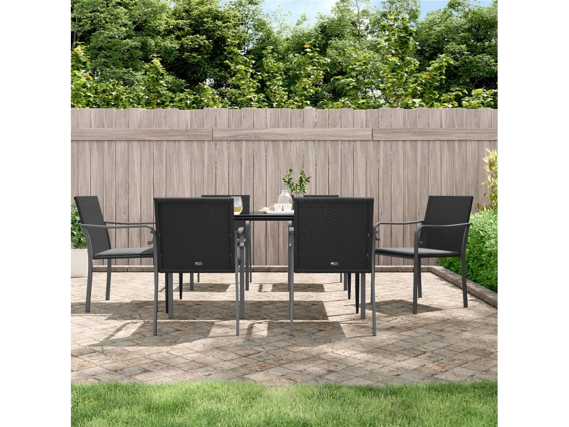 Vidaxl 7 Pcs Conjunto De Jantar P/ Jardim C/ Almofadões Vime Pe E Aço