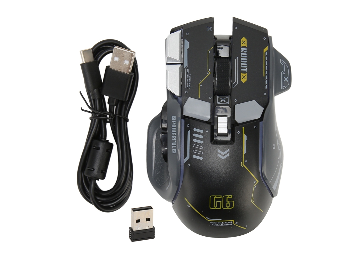 Rato Gamer 3 Modos Fio Bluetooth 2.4g 5 Dpi Ajustáveis 11 Luzes Rgb Para Windows Android Ios Preto