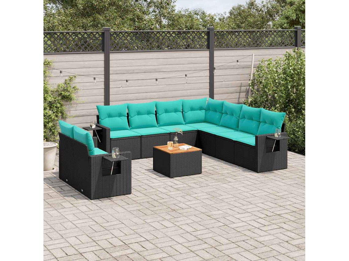 Vidaxl Conjunto De Sofá De Jardim Com 10 Peças E Almofadas Em Rattan Sintético Preto