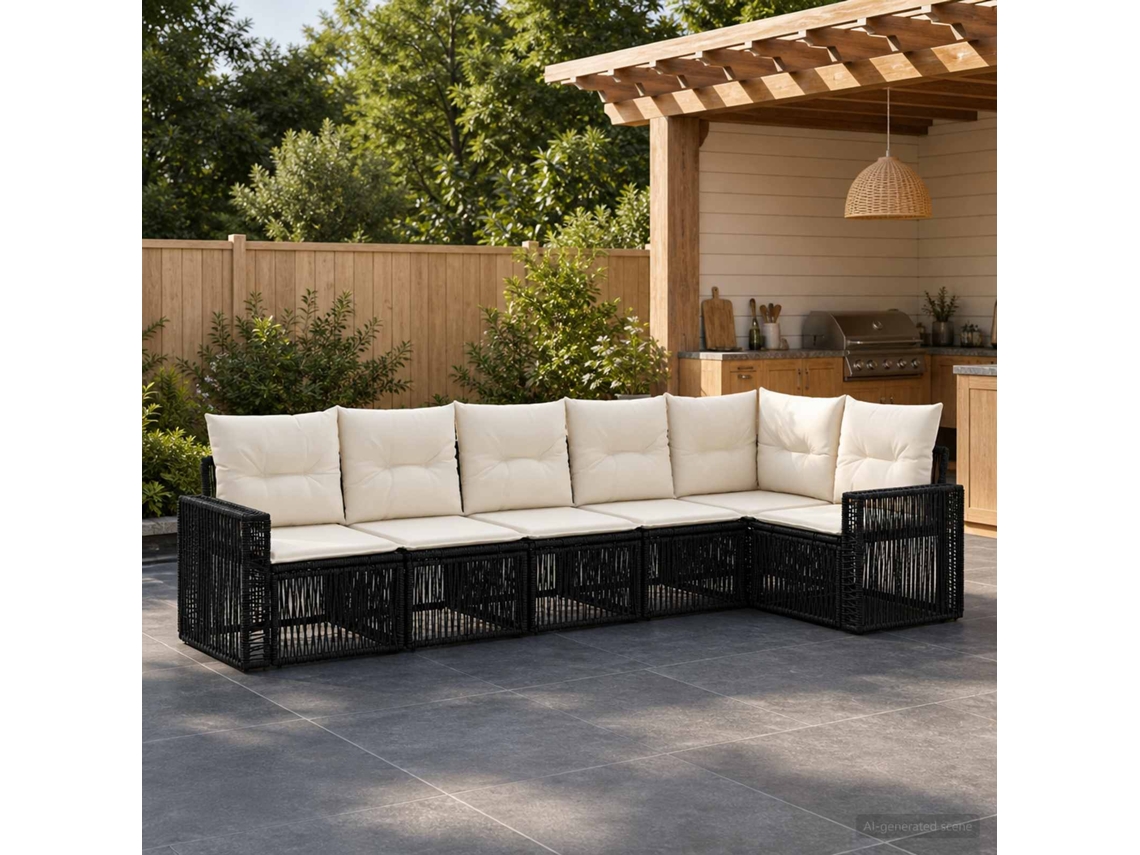 Vidaxl Conjunto De Sofá De Jardim 6 Pcs Preto E Branco Creme Vime Pe