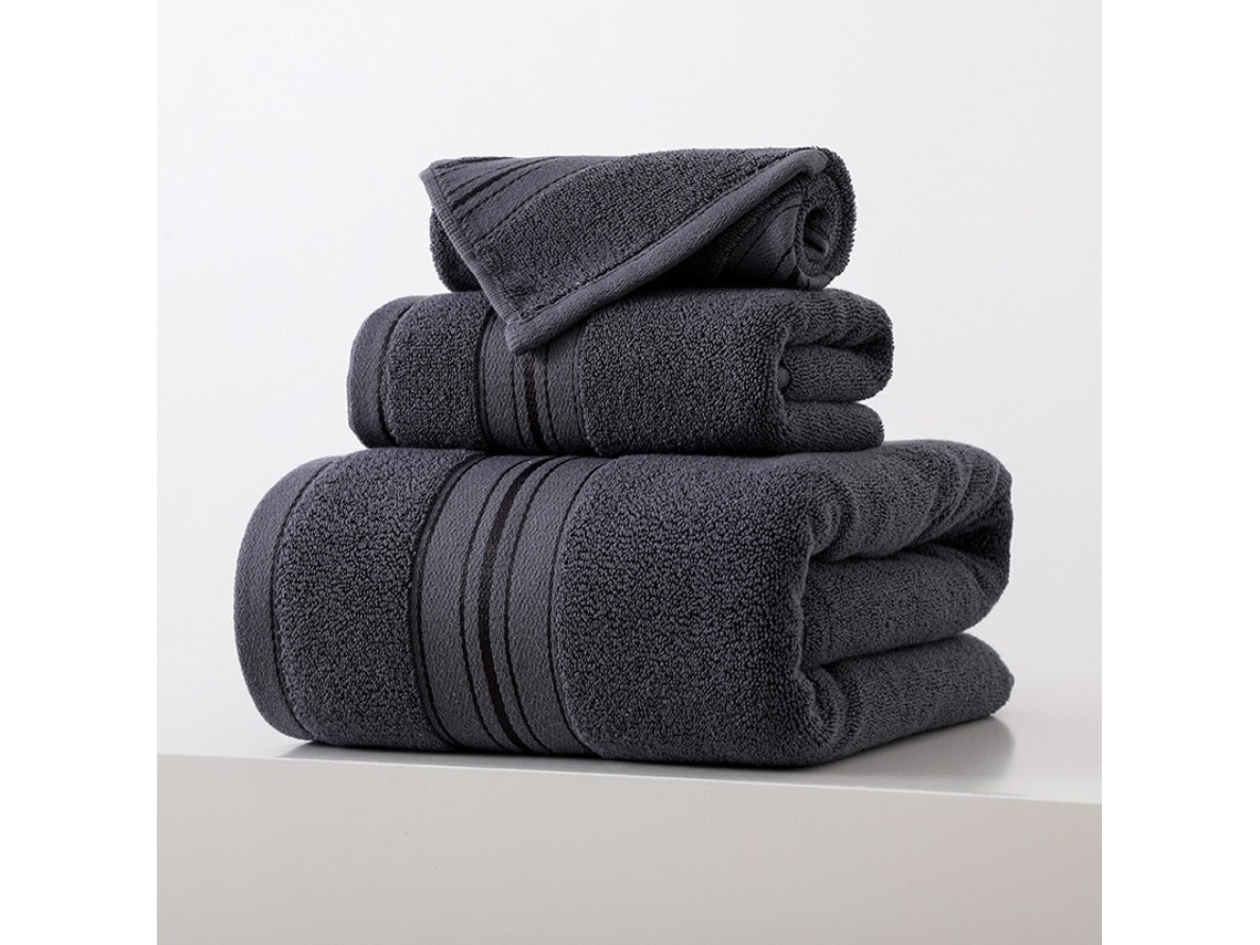 Conjunto De 3 Toalhas Em Puro Algodão Super Absorventes, De Secagem Rápida, Ideais Para Casas De Banho, Spas E Hotéis. Cinza Hexinyigjly