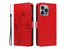 Capa Em Couro Pu, Com Pega Para Apple Iphone 16 Pro Max - Vermelho