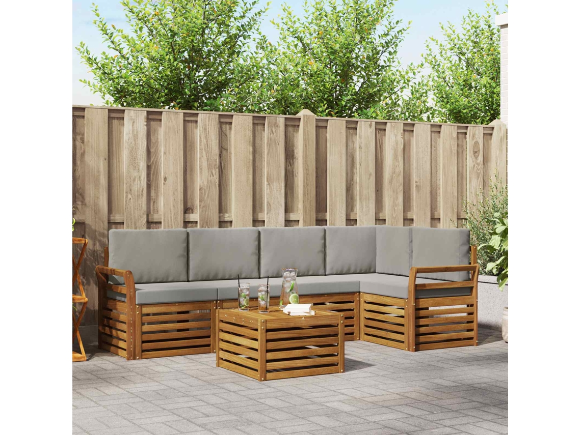 Vidaxl Conjunto De Sofás Para Exterior 6 Unid. Cinza Natural E Claro