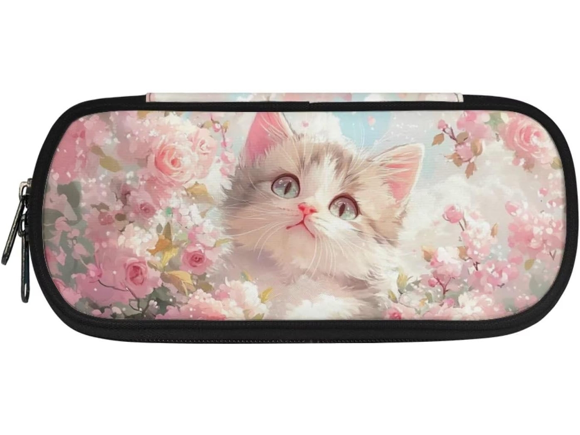 Estojo Bolsa Para Lápis Howilath Adolescentes Com Zíper, Estampa Gatinho Floral Fofo, Organizador De Bolsas