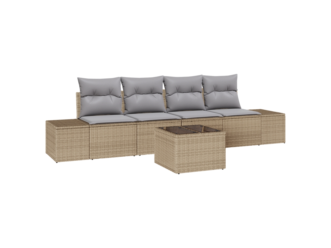 Conjunto 5 Conjunto De Sofá De Jardim Vidaxl Bege Vime Pe (294 X 62 X 85 Cm)
