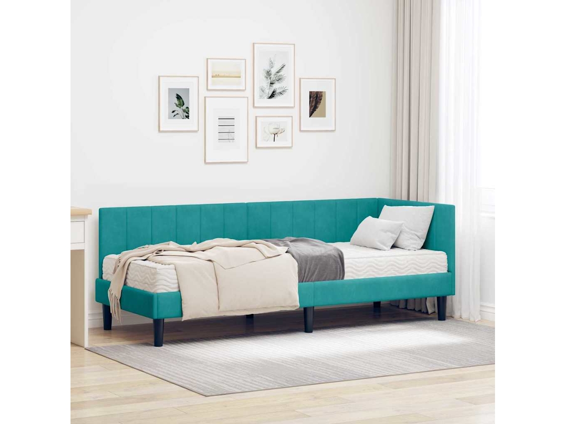 Vidaxl Estrutura De Cama De Canto Com Colchão 2 Unid. Turquesa Veludo
