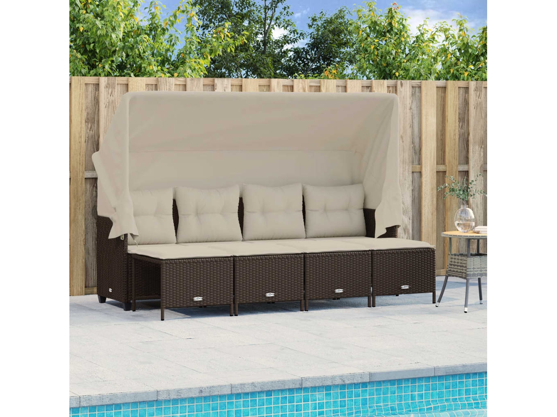 Vidaxl 5 Pcs Conjunto Sofás P/ Jardim C/ Almofadões Vime Pe Castanho