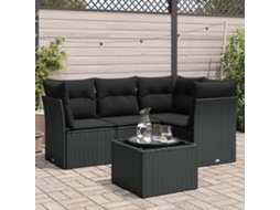 Vidaxl 5 Pcs Conjunto Sofás De Jardim Com Almofadões Vime Pe Preto