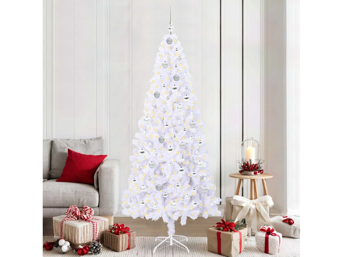 Vidaxl Árvore De Natal Artificial Com 300 Leds Branco 210 Cm Pvc E Aço