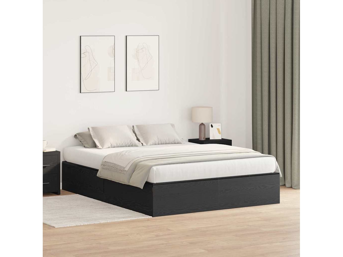 Vidaxl Estrado De Cama Com Arrumação Carvalho Preto 140 X 200 Cm